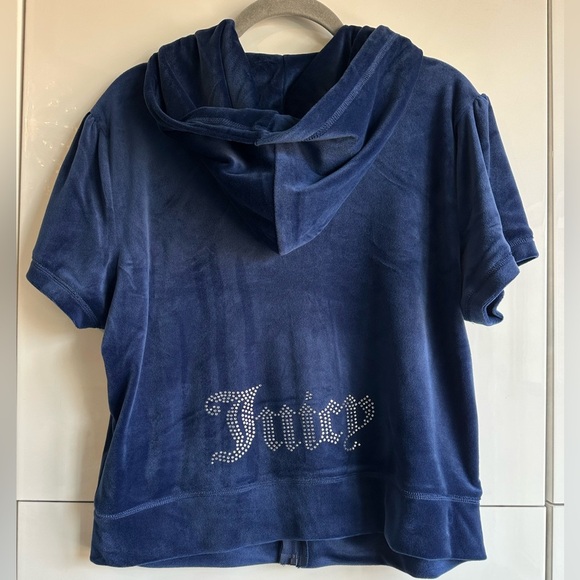 Juicy Couture Velour Set Womens XL Short Sleeve Hoodie Shorts Bling Blue NWT Y2K - Picture 2 of 12